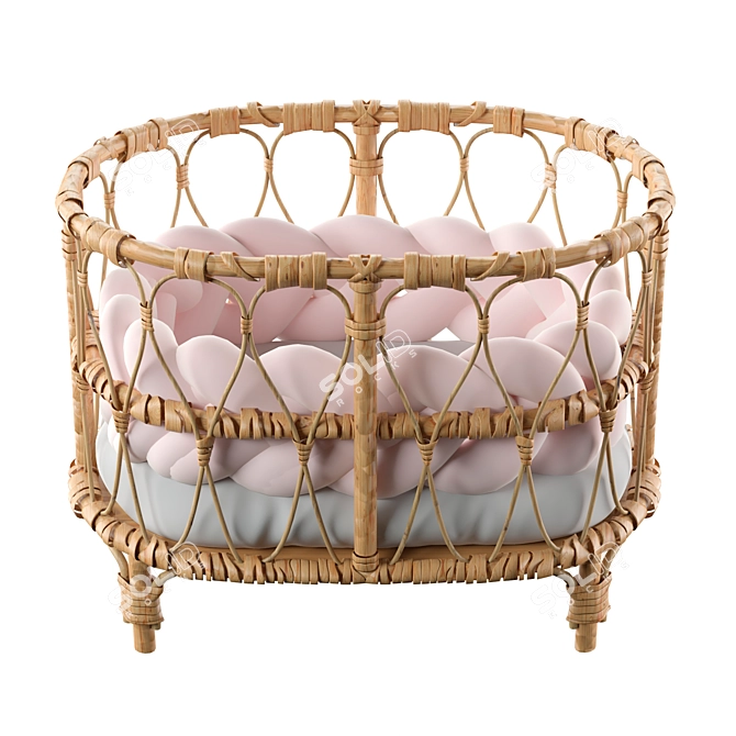 Title: Rattan Doll Bed 3D model image 2