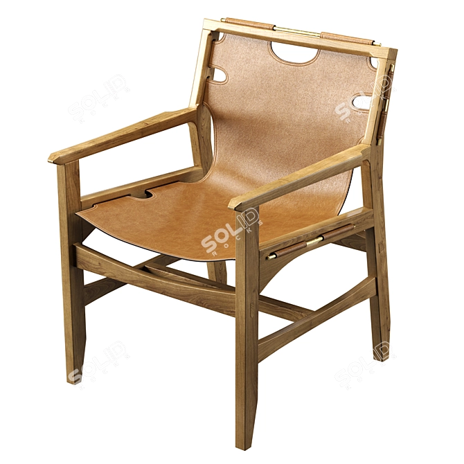 Danish Inspired Leather & Oak Chair 3D model image 1