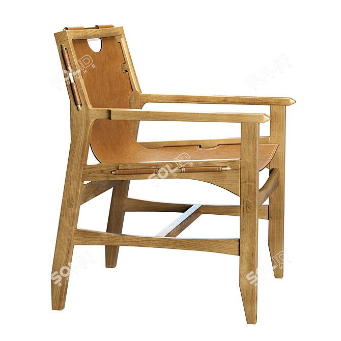 Danish Inspired Leather & Oak Chair 3D model image 2
