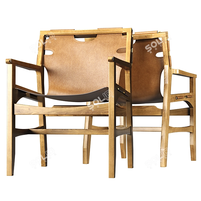 Danish Inspired Leather & Oak Chair 3D model image 3