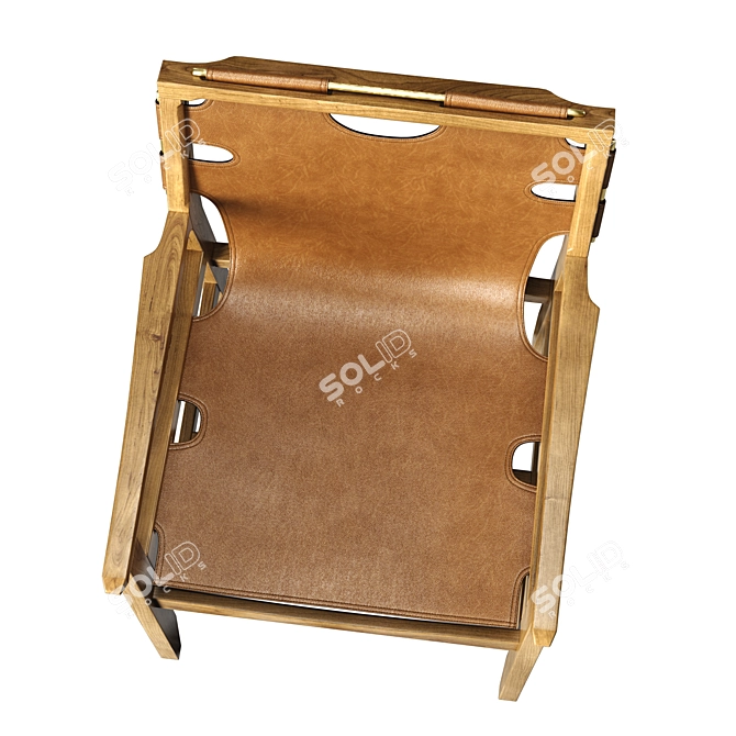 Danish Inspired Leather & Oak Chair 3D model image 4