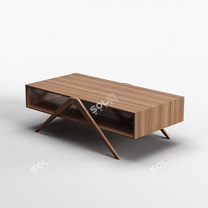 Elegant Walnut Rectangle Coffee Table 3D model image 4