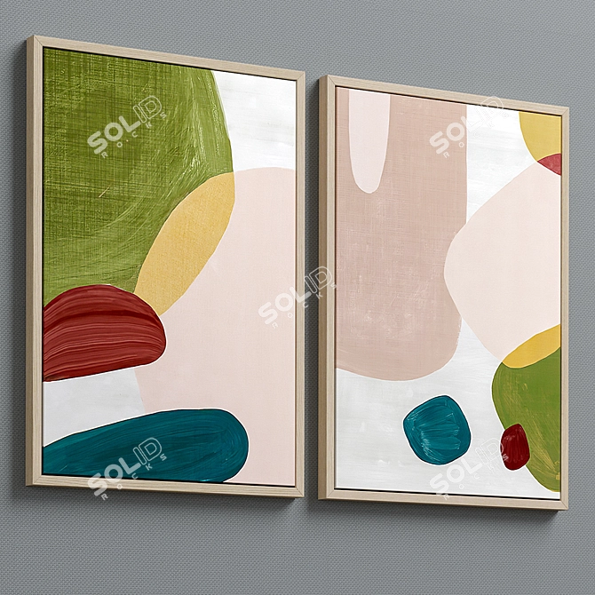 Elegant Framed Canvas Set 3D model image 2