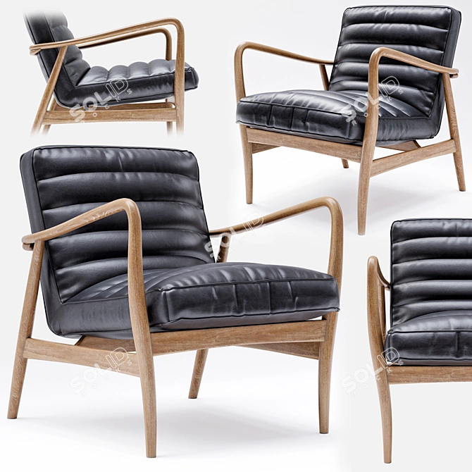 Vintage Black Leather Armchair 3D model image 3