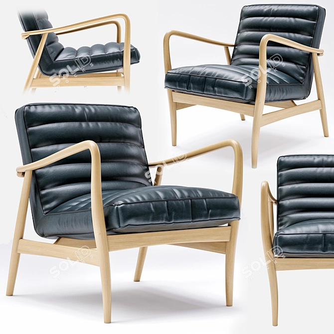Vintage Black Leather Armchair 3D model image 5