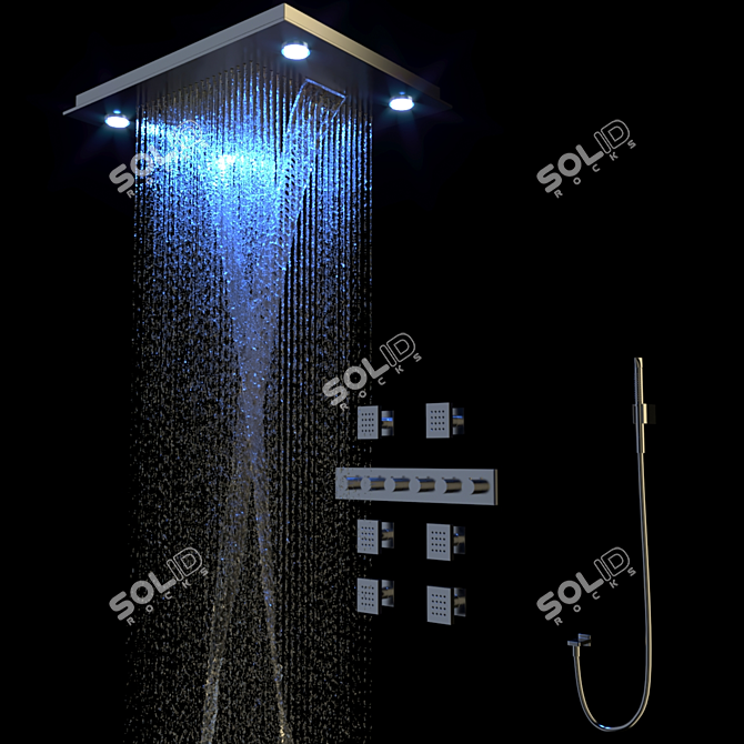 MAOFALZZNA LED Shower Set: 5 Modes, Waterfall Head 3D model image 1