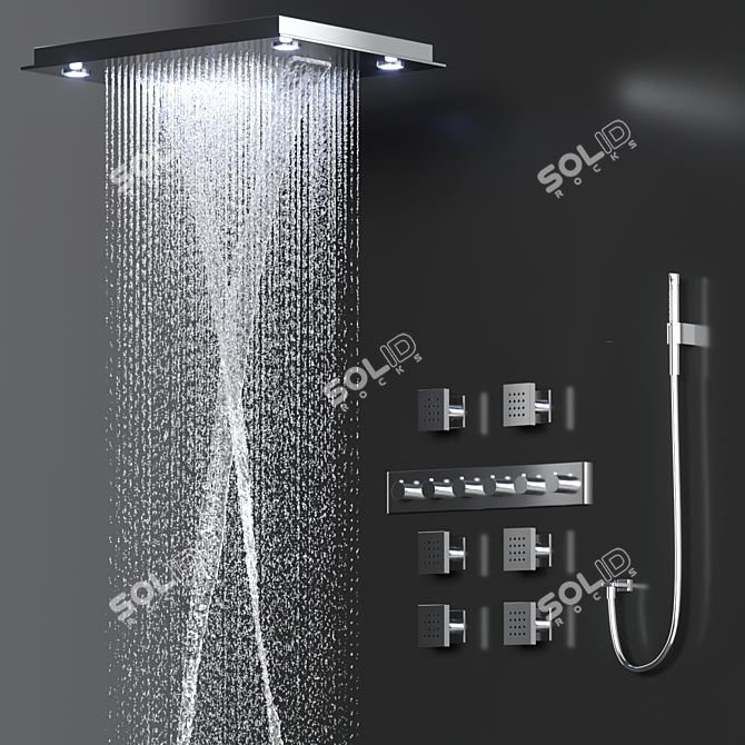 MAOFALZZNA LED Shower Set: 5 Modes, Waterfall Head 3D model image 3