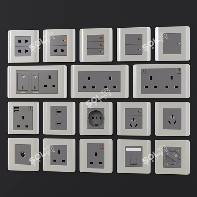 Sleek Silver Schneider Zencelo Switches 3D model image 1