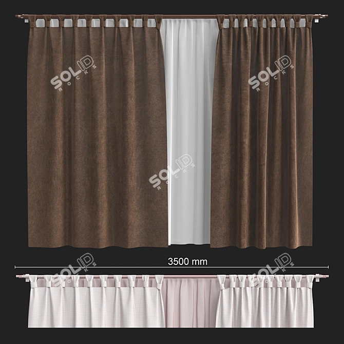 Elegance in Brown: Tulle-Infused Curtains 3D model image 1