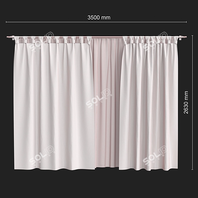 Elegance in Brown: Tulle-Infused Curtains 3D model image 4