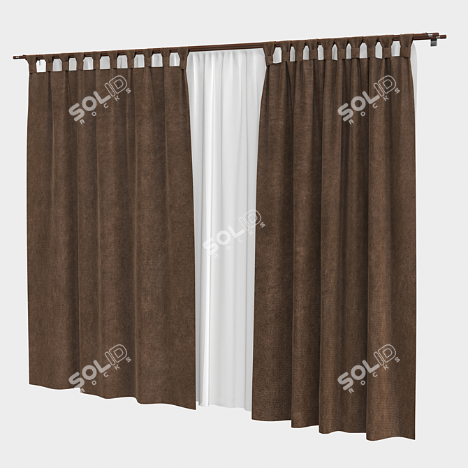 Elegance in Brown: Tulle-Infused Curtains 3D model image 6