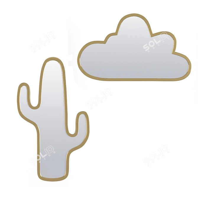 Cloud and Cactus Brass Mirrors 3D model image 1