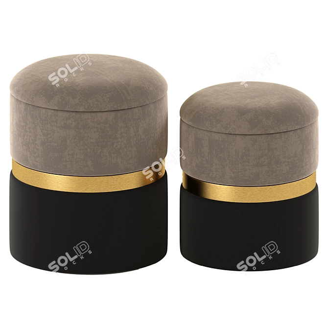 Luxury Gray Velvet Storage Ottomans 3D model image 2