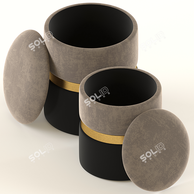 Luxury Gray Velvet Storage Ottomans 3D model image 3