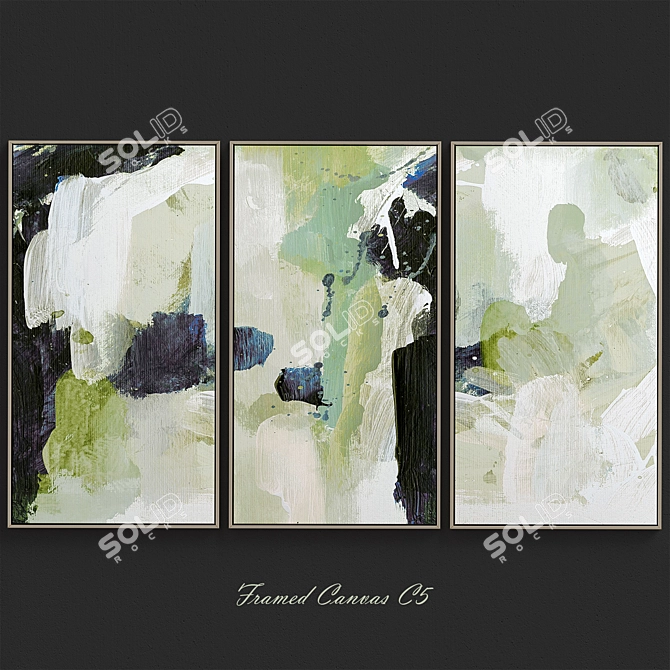 Lush Golden Framed Triptych 3D model image 1