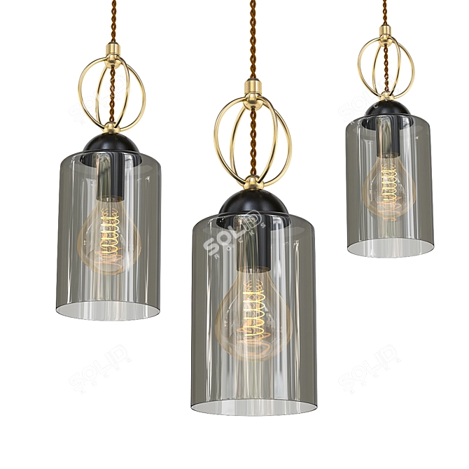 Smoke-Color Cylinder Pendant Light 3D model image 1