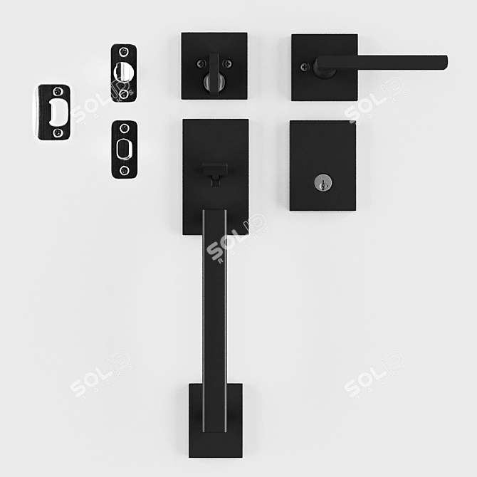 Sleek Black Door Handle Set 3D model image 1