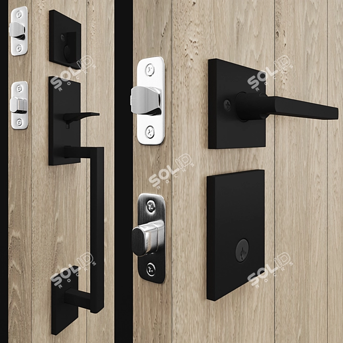 Sleek Black Door Handle Set 3D model image 2