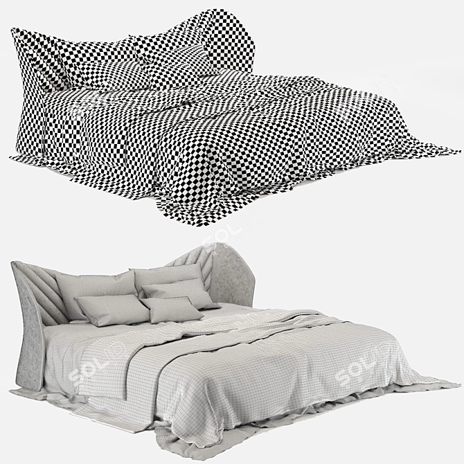 Elegant Wave Bed: Real Material, Non-Overlapping UVs 3D model image 3