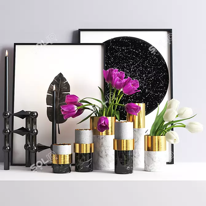 Elegant Tulip Set in Black & Gold 3D model image 1