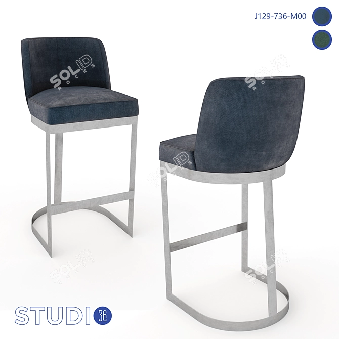 Elegant Steel Bar Stool - Model J129 3D model image 2