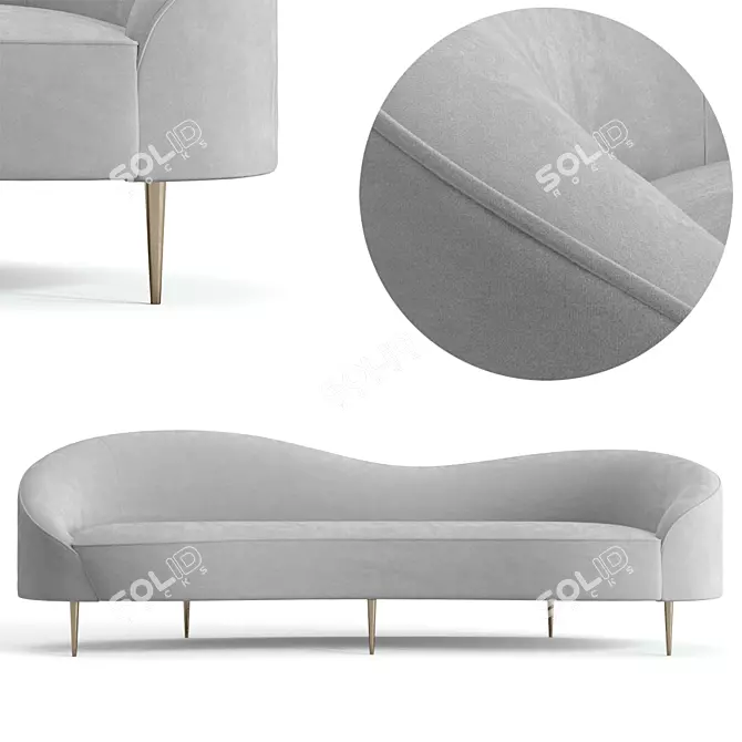 Elegant Gray Velvet Sofa 3D model image 2