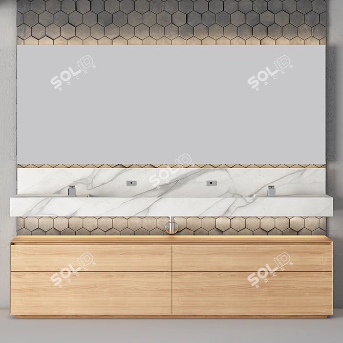 Elegant Clay & Marble Bathroom Cabinet 3D model image 1