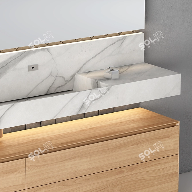 Elegant Clay & Marble Bathroom Cabinet 3D model image 2