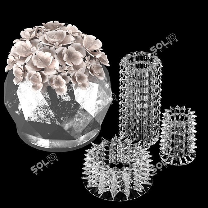 Elegant White Floral Vases 3D model image 1