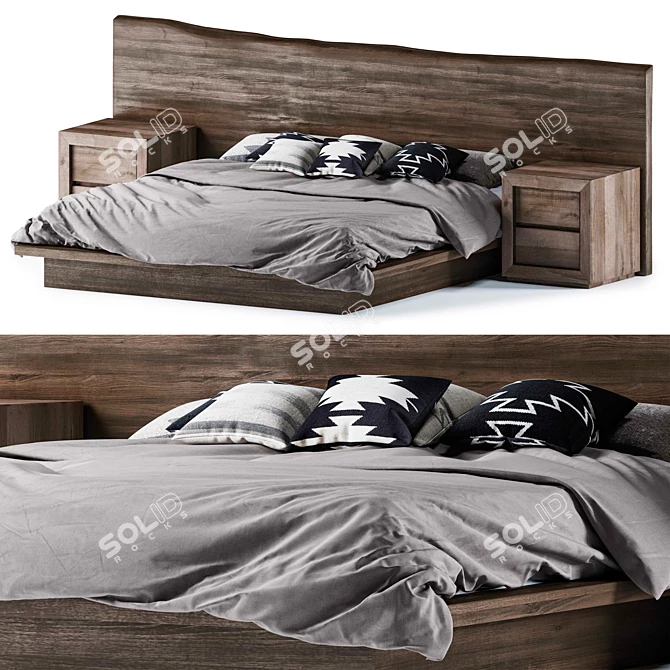 Rustic Oak Live-Edge Bed 3D model image 1