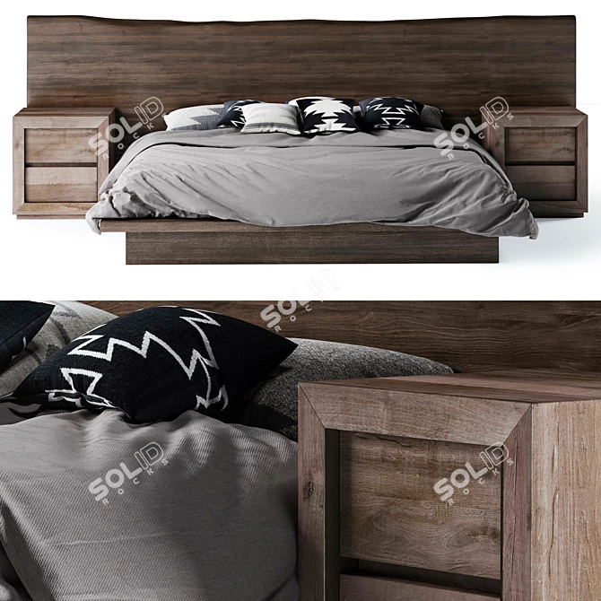 Rustic Oak Live-Edge Bed 3D model image 2