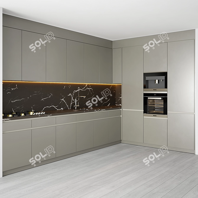 Modern Kitchen Set: Gas Hob, Oven, Sink & Hood 3D model image 3