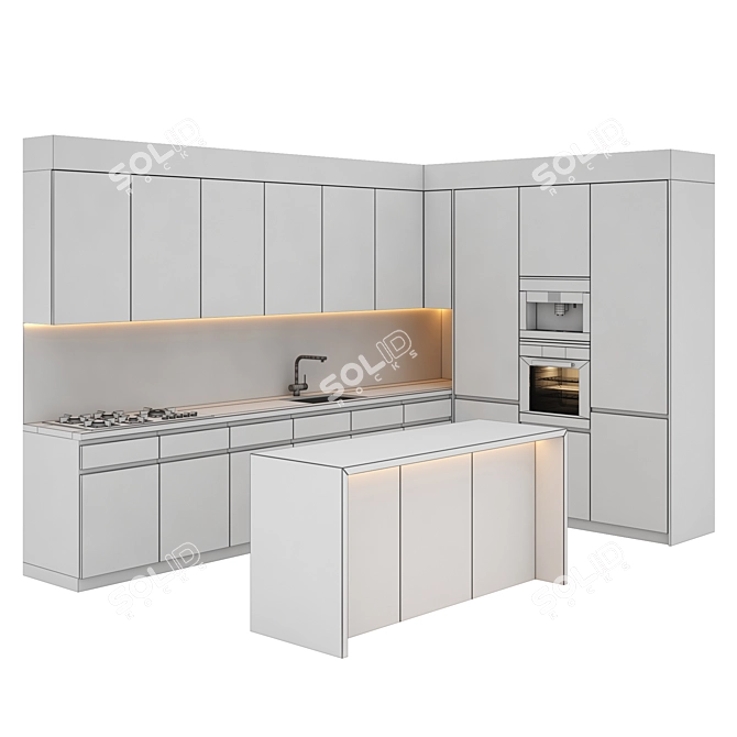 Modern Kitchen Set: Gas Hob, Oven, Sink & Hood 3D model image 5