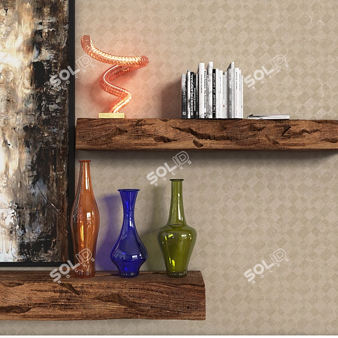 Rustic Wooden Block Wall Shelf 3D model image 3