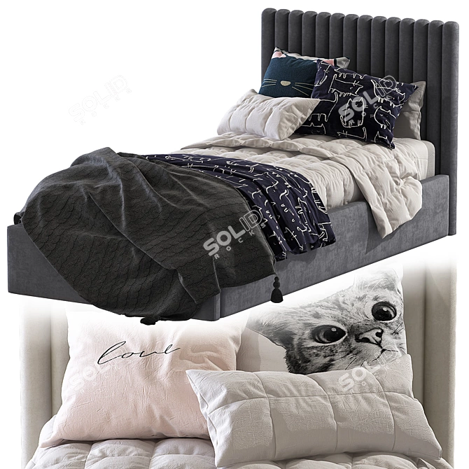 Soft Headboard Bed: Elegant and Comfortable 3D model image 3