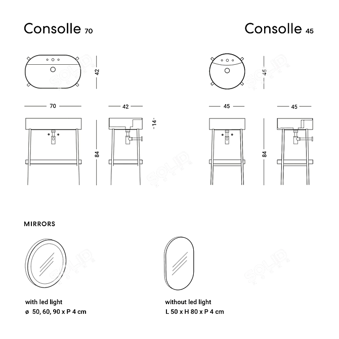 Sleek Console Set with Elegant Washbasin and Stylish Mirror 3D model image 3