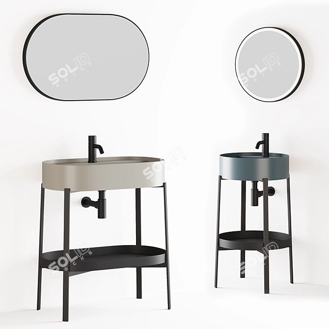 Sleek Console Set with Elegant Washbasin and Stylish Mirror 3D model image 5