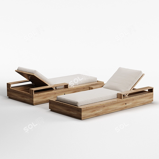 Modern Teak Chaise Lounge 3D model image 1