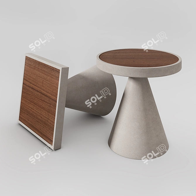 Minimalist Concrete and Wood Low Tables by Meridiani 3D model image 1