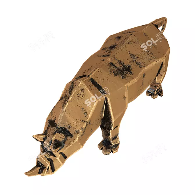 Geometric Style Bronze Rhino Sculpture 3D model image 2