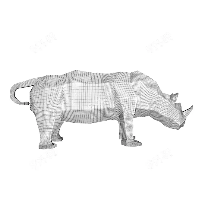 Geometric Style Bronze Rhino Sculpture 3D model image 4