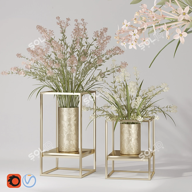 Elegant Lilac Metal Flower Vases 3D model image 1