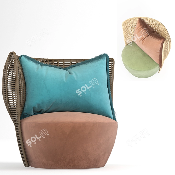 Modern Wood and Fabric Single Sofa 3D model image 1