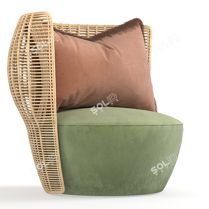 Modern Wood and Fabric Single Sofa 3D model image 2