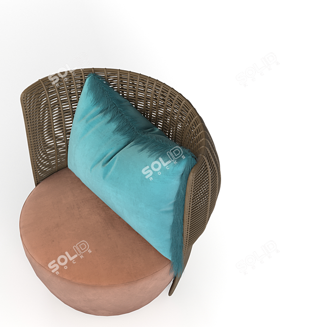 Modern Wood and Fabric Single Sofa 3D model image 4