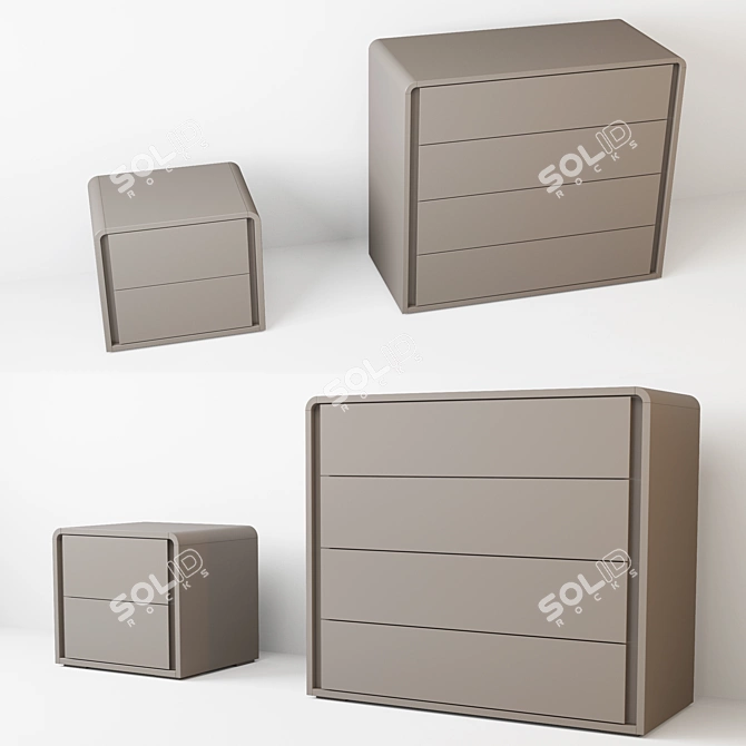 Modern Elegant Chest and Nightstand Set 3D model image 1