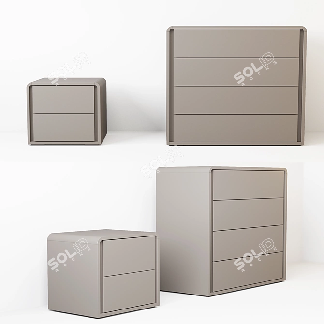 Modern Elegant Chest and Nightstand Set 3D model image 2