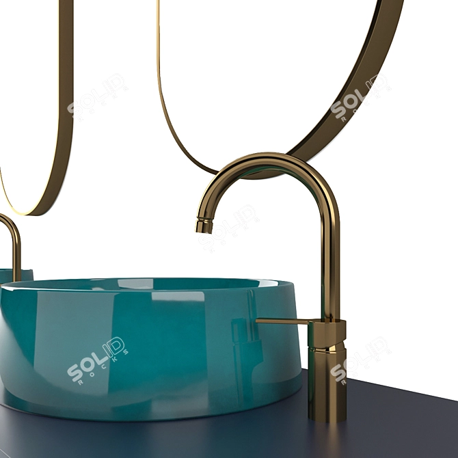 Turquoise Ceramic Sink Set 3D model image 3