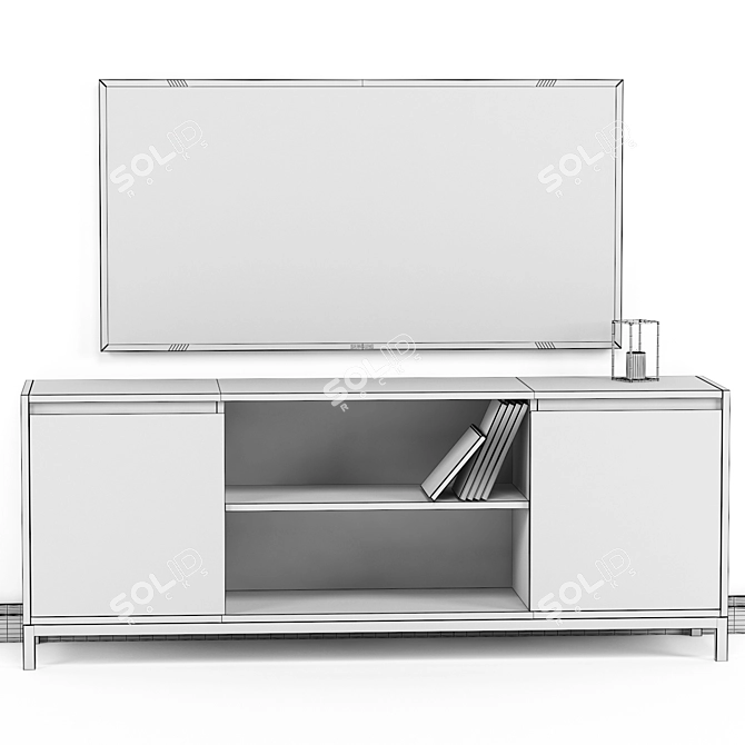 Modern Loft TV Stand with Solid Ash Wood and Metal Legs 3D model image 4