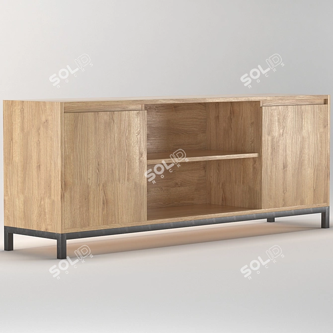 Modern Loft TV Stand with Solid Ash Wood and Metal Legs 3D model image 5